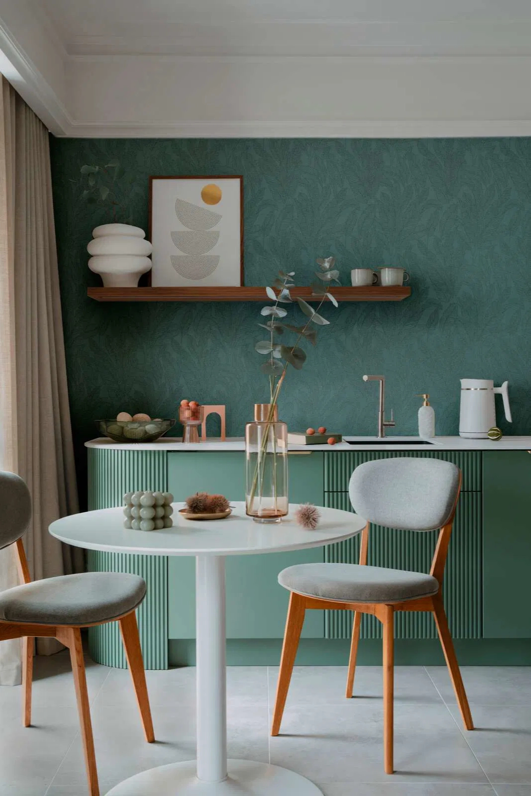 Vinyl dekor tapéta zöld színű hosszú levél mintával