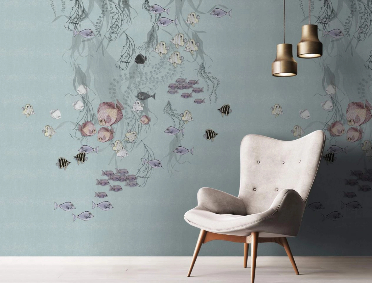 Vinyl fotótapéta kék alapon tegeri élővilág halak mintával