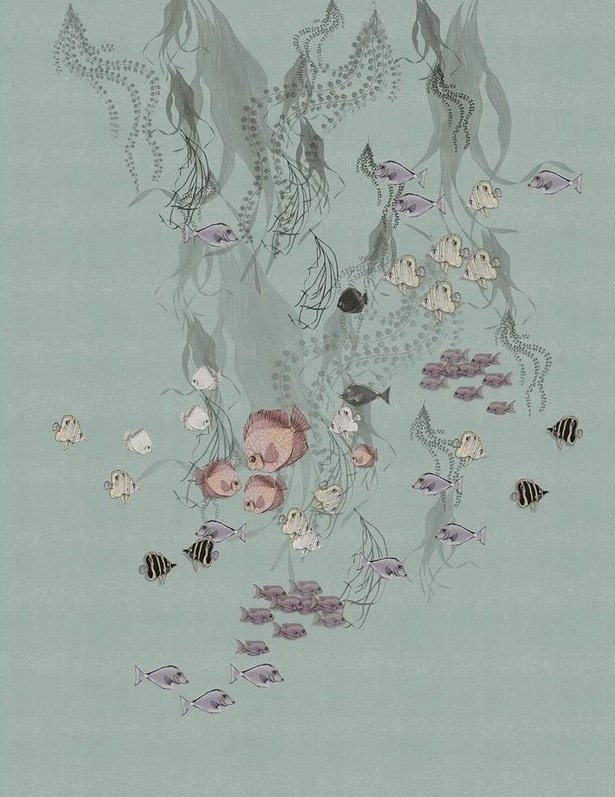 Vinyl fotótapéta kék alapon tegeri élővilág halak mintával