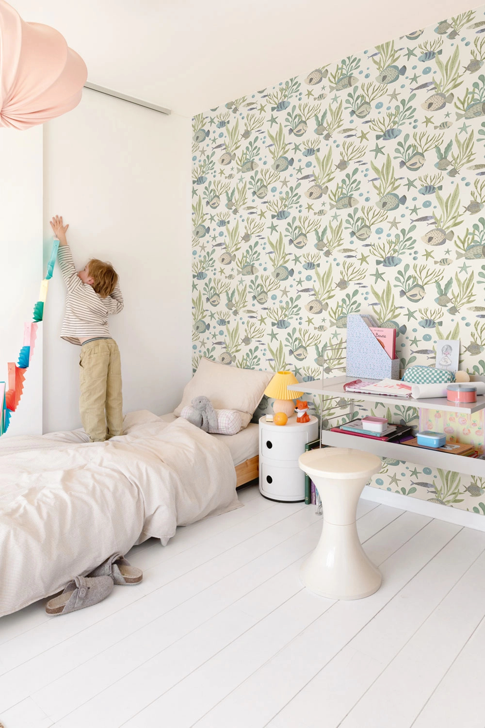 Vinyl gyerek tapéta türkiz tengeri halas mintával