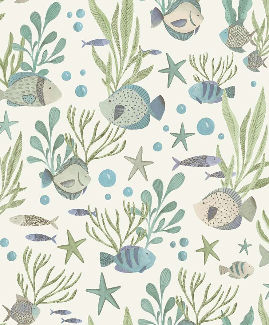Vinyl gyerek tapéta türkiz tengeri halas mintával