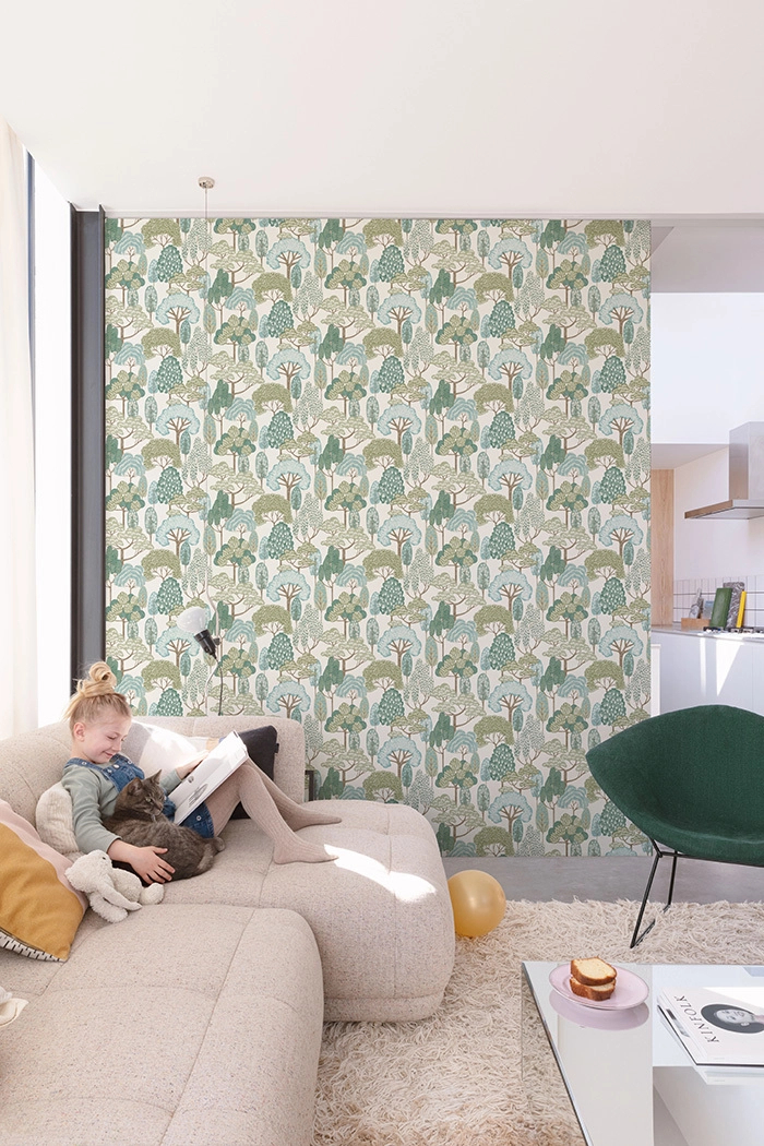 Vinyl gyerek tapéta zöld erdei mintával mosható