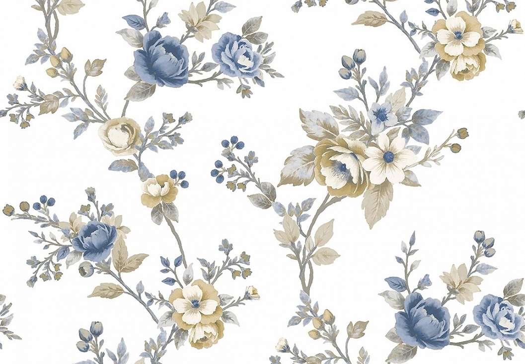 Vinyl romantikus provance stílusú tapéta kék színben
