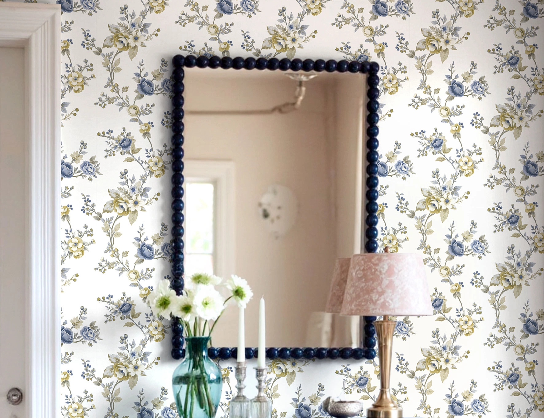 Vinyl romantikus provance stílusú tapéta kék színben