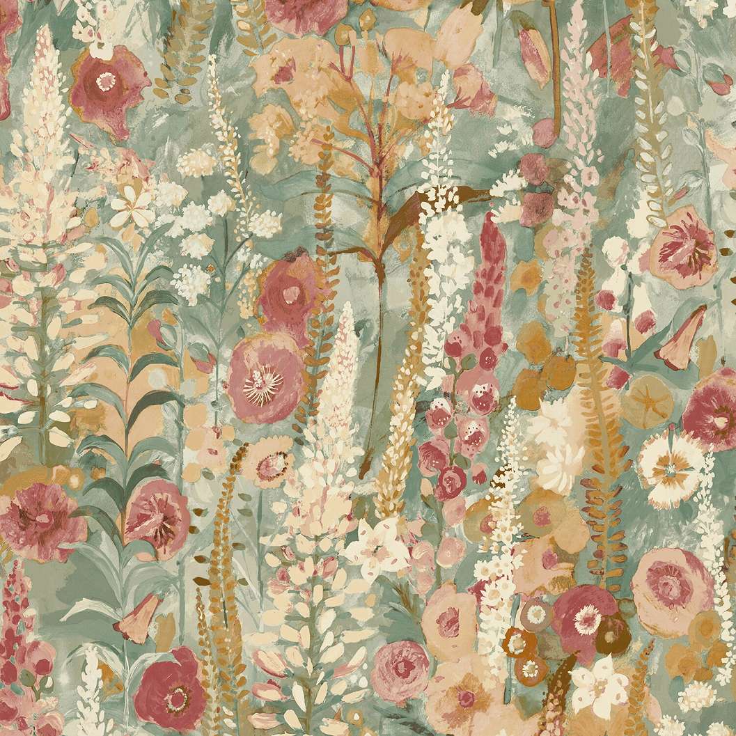 Vinyl tapéta akverell mezei virág mintával zöld színben