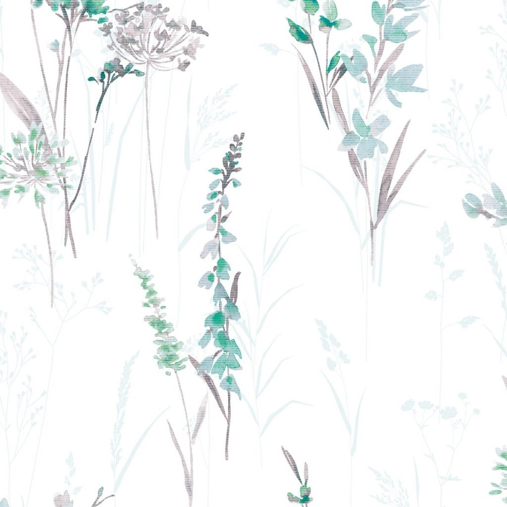 Vinyl tapéta fehér alapon zöld mezei virág mintával