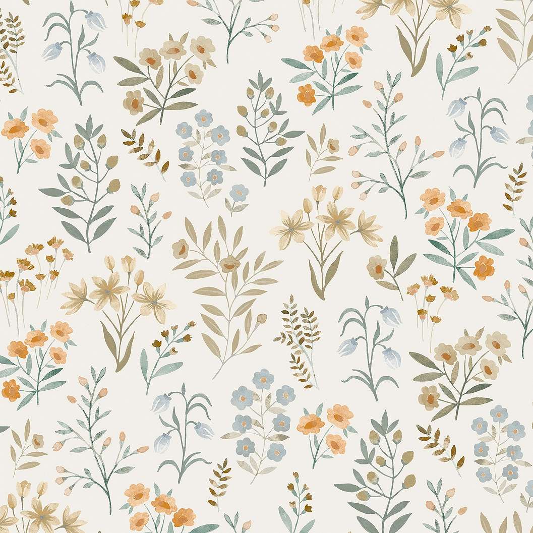 Vinyl tapéta natúr alapon kék virág mintával