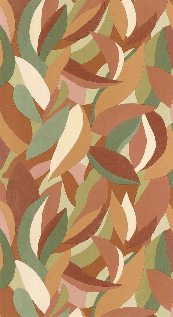 Vinyl tapéta stilizált levél mintával narancs terrakotta színekkel