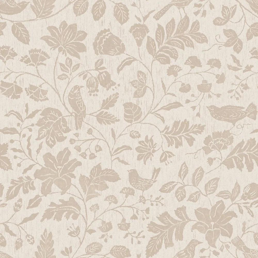 Virág és levél inda mintás fehér és beige színű skandináv dekor tapéta