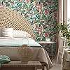 Virág és madár mintás zöld és rózsaszín színű fehér háttéren elegáns design tapéta