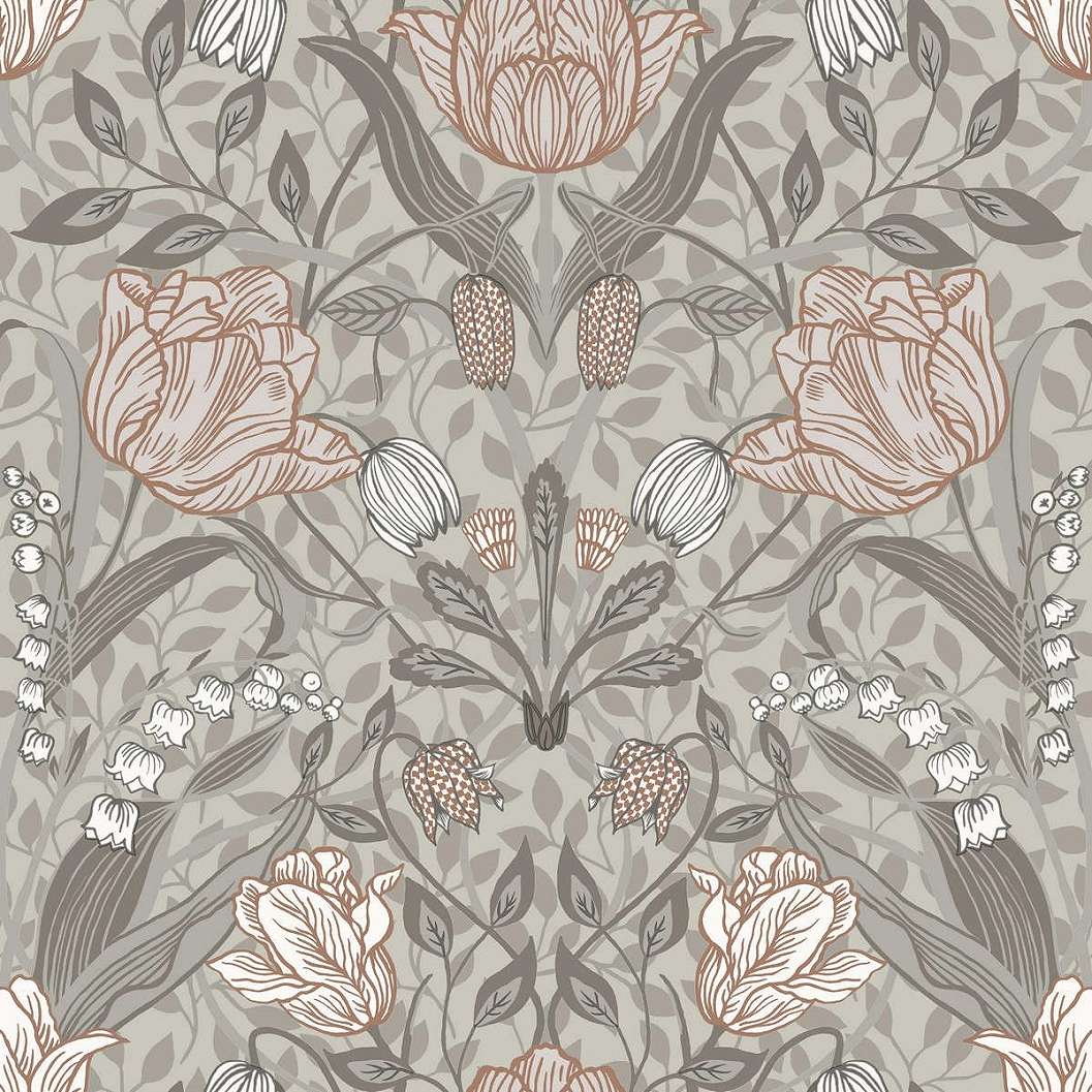 Virág mintás angol vintage stílusú beige és szürke színű design tapéta