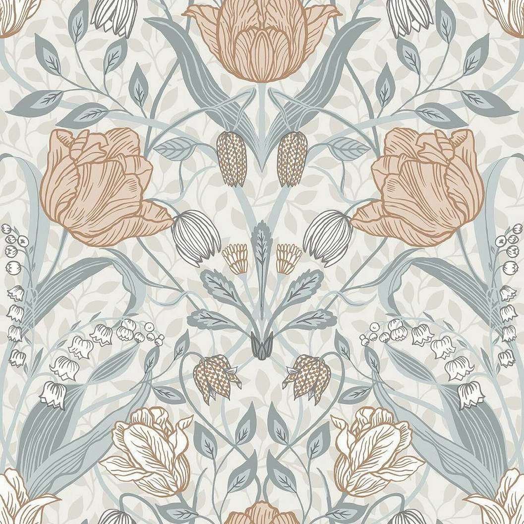 Virág mintás angol vintage stílusú fehér és szürke színű design tapéta