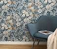 Virág mintás vlies design tapéta szürkéskék színvilágban
