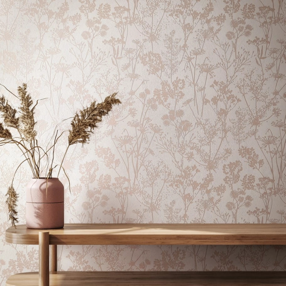 Virág sziluett mintás krém és metálos beige színű elegáns design tapéta