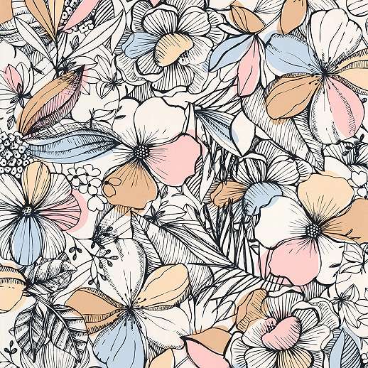 Virágmintás caselio design tapéta színes rajzolt stílusú virág mintával