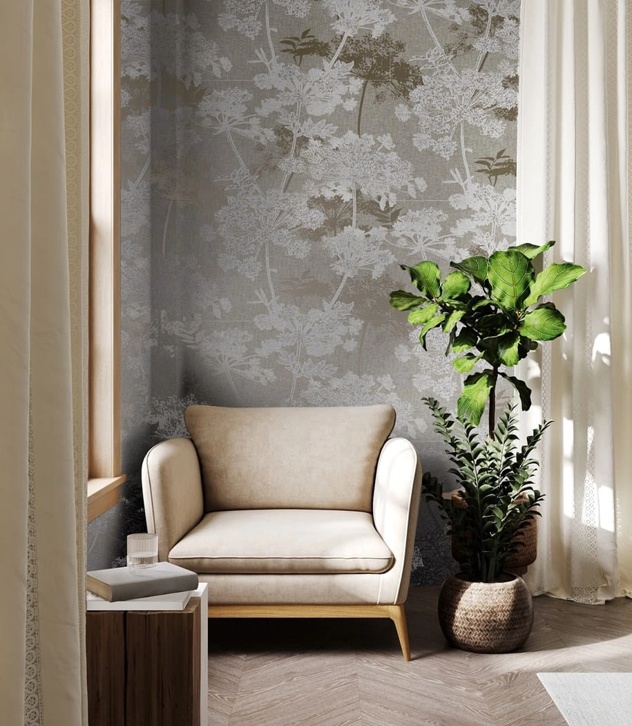 Virágmintás elegáns tapéta szürke arany színekkel