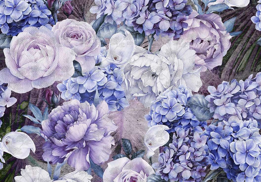 Virágmintás fali poszter kék színvilágban 368x254 vlies