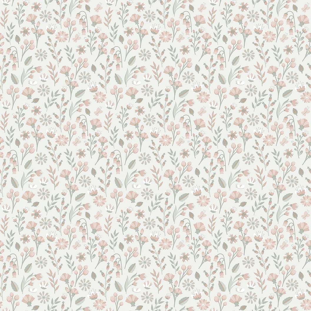 Virágmintás gyerek tapéta pasztell zöld színben