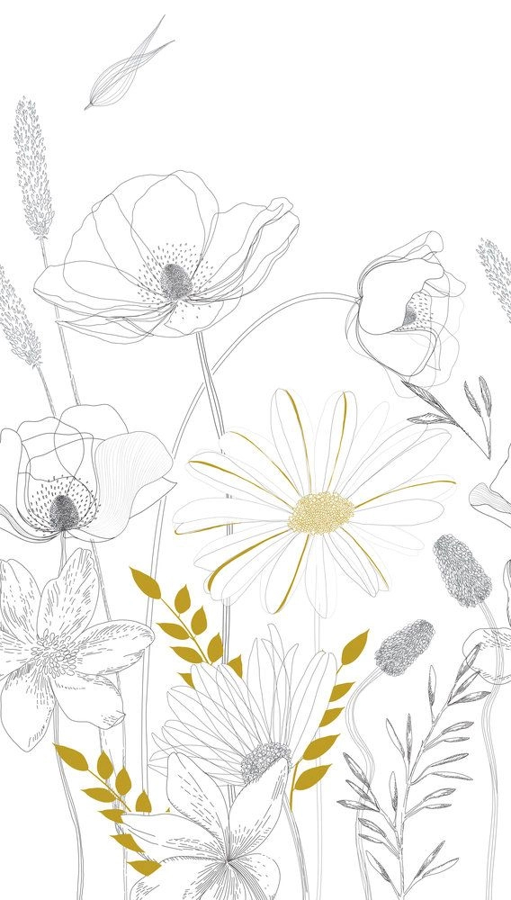 Virágmintás poszertapéta rajzolt skandi stílusú mintával