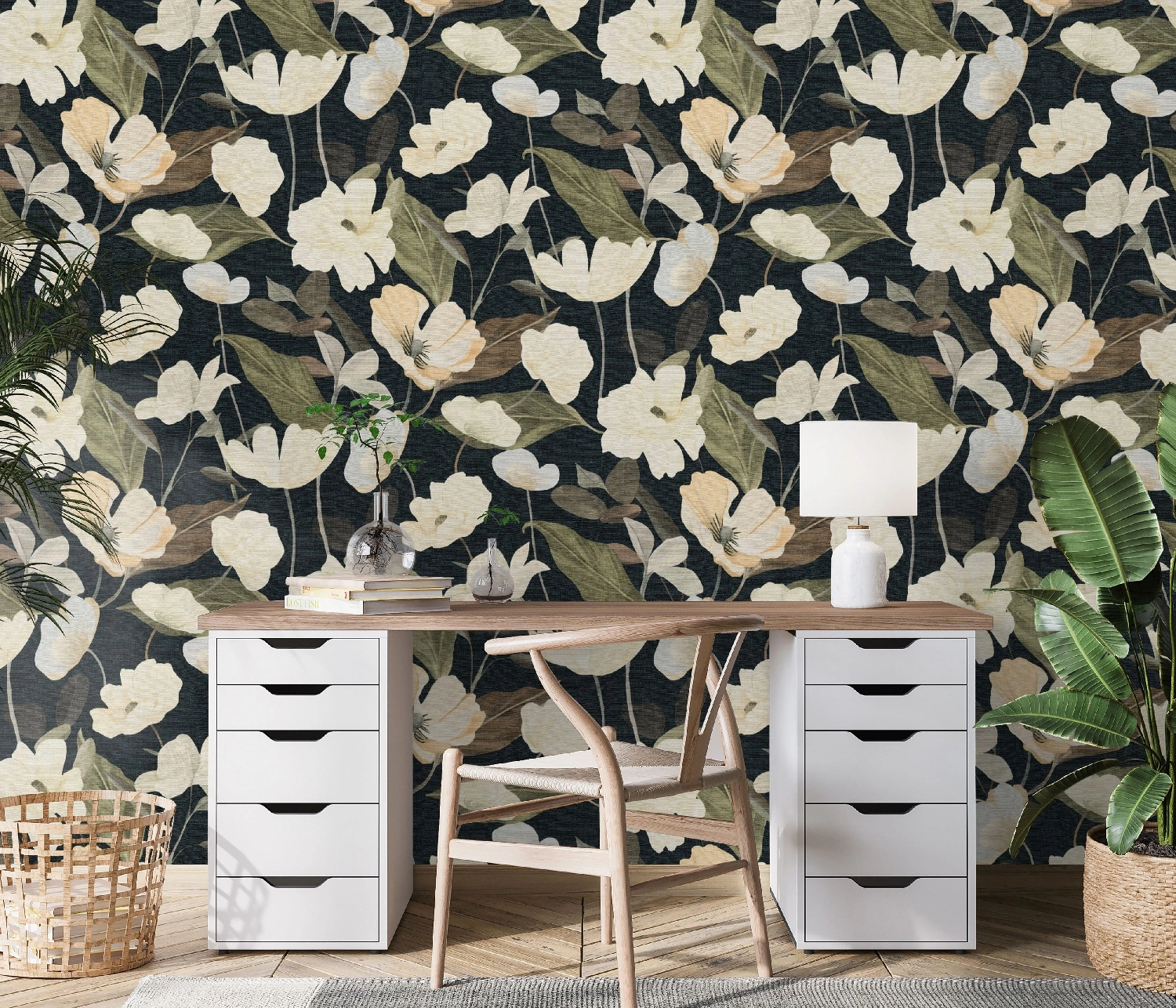 Virágmintás vinyl design tapéta sötét alapon