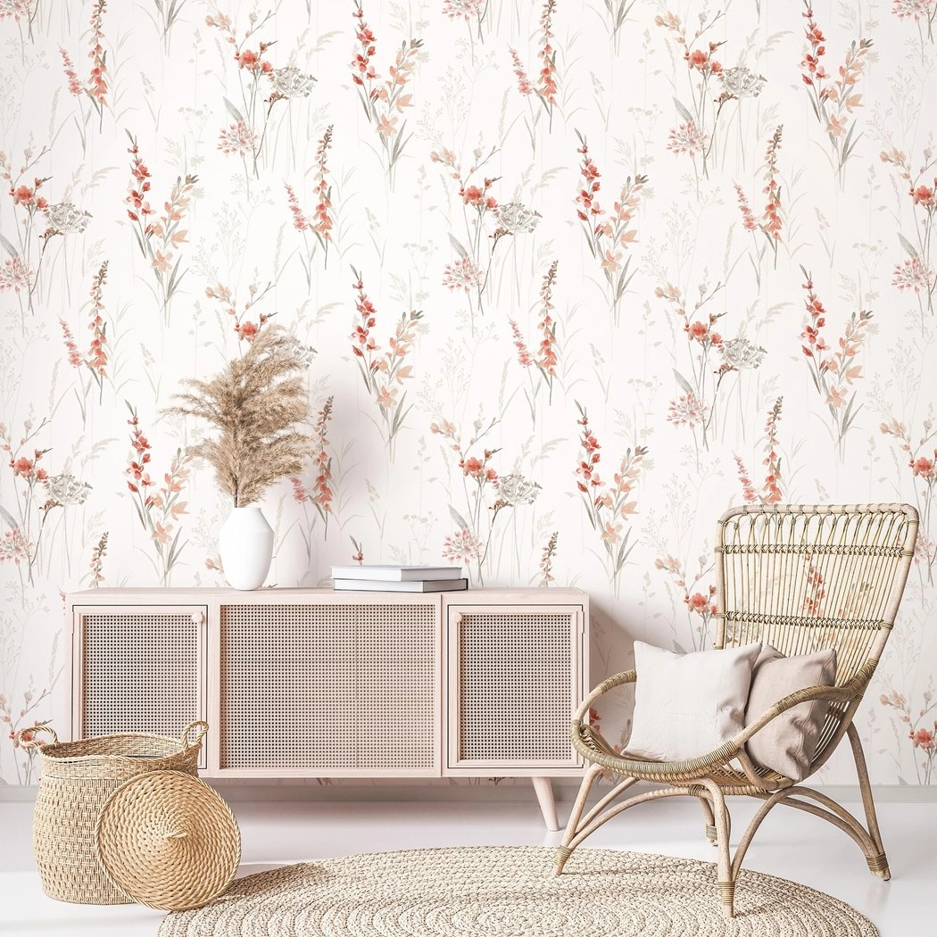 Virágmintás vinyl tapéta narancs piros színekkel