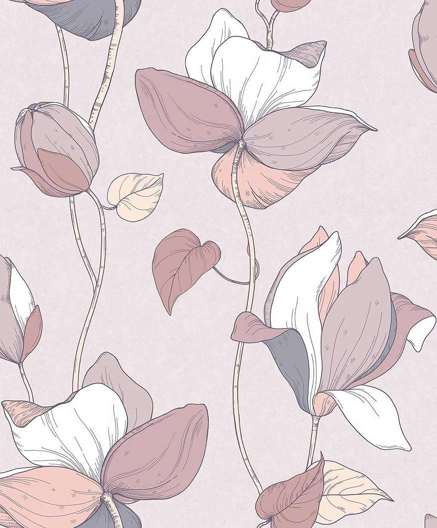 Virágmintás vinyl tapéta rajzolt stílusban lila színben