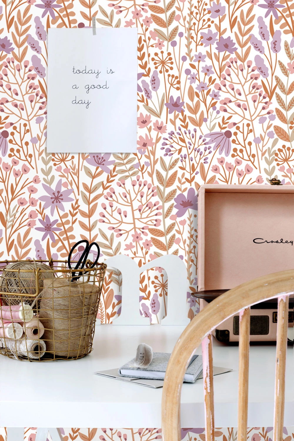 Virágmintás vlies dekor tapéta skandi stílusban