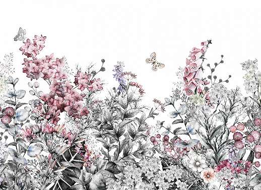 Virágmintás vlies poszter tapéta pillangó mintákkal