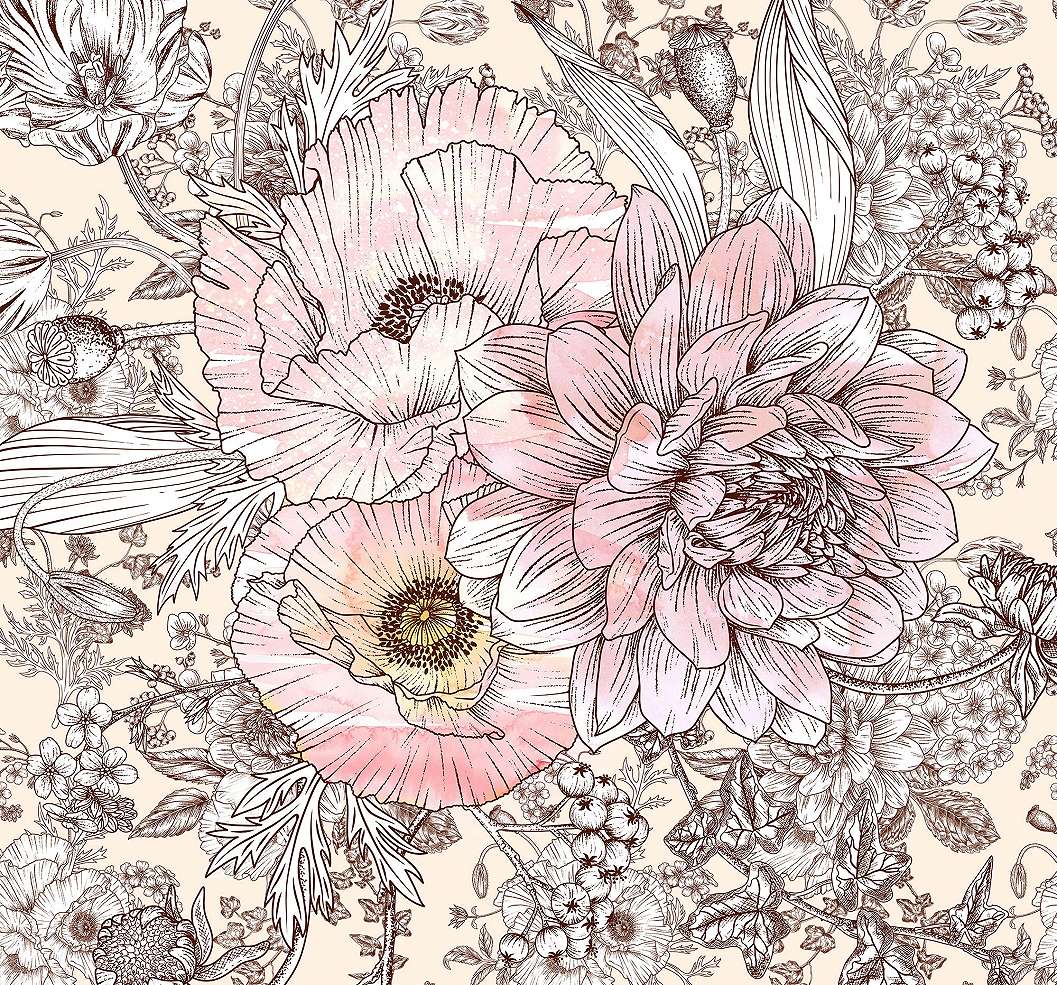 Virágmintás vlies poszter tapéta rajzolt stílusú virág mintával