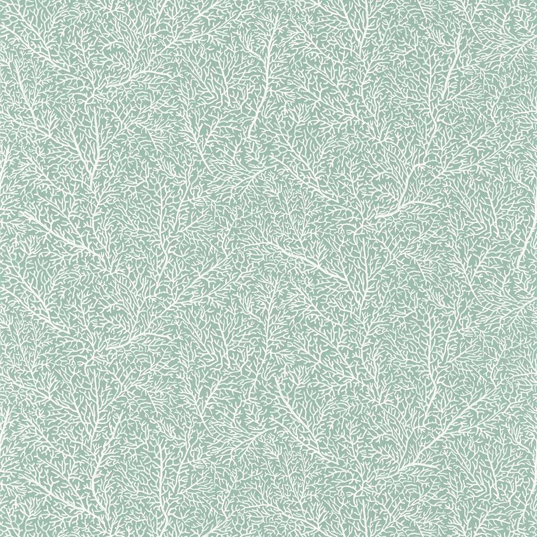 Vízzöld háttérszínű fehér korall mintás tapéta