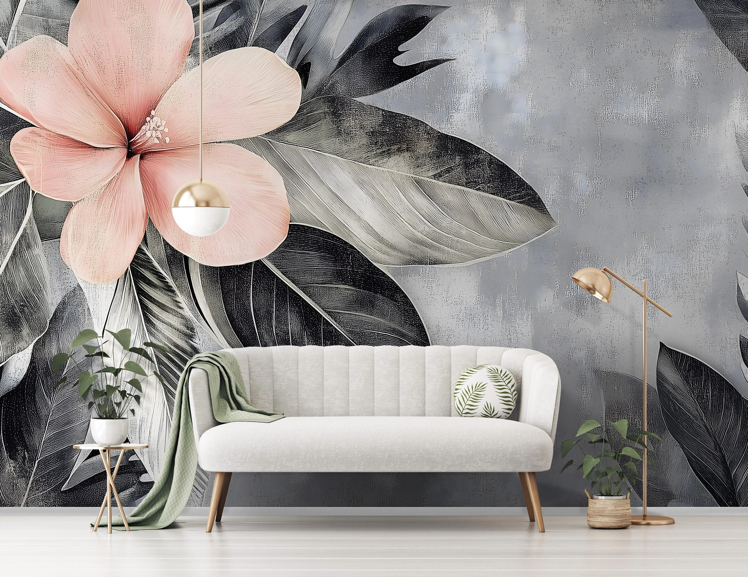 Vlies anyagú fotótapéta óriás virág mintával szürke háttérrel 368x254 vlies