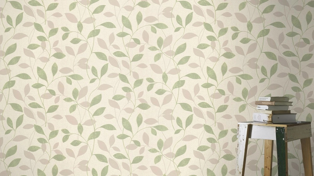 Vlies dekor tapéta zöld leveles mintával