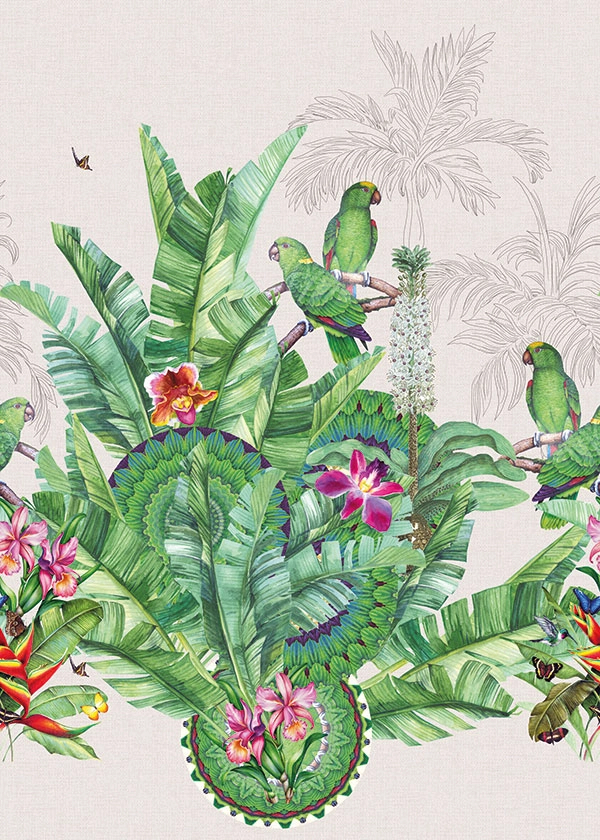Vlies fali poszter trópusi botanikus és papagáj mintával