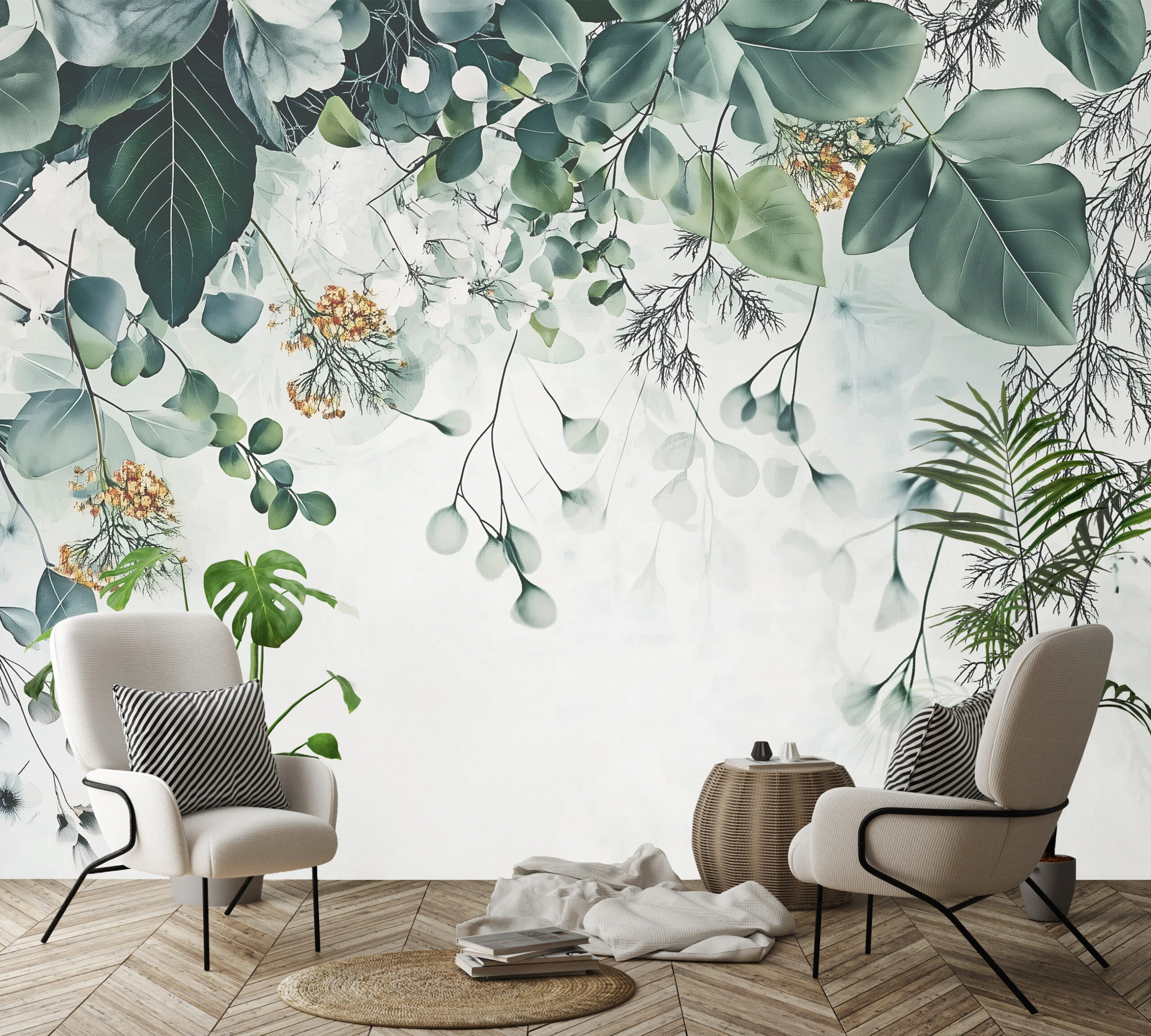 Vlies fotótapéta levél és fehér és sárga virág és termés mintás 368x254 vlies