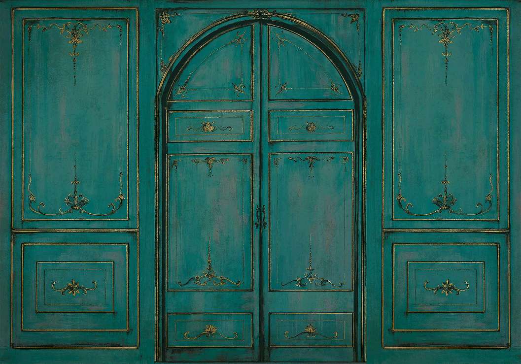 Vlies fotótapéta zöld színű térhatású arany fa berakásos minta apró virágokkal