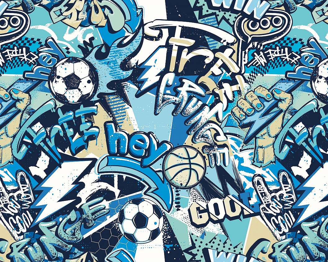 Vlies gyerek fotótapéta graffiti és focis mintával