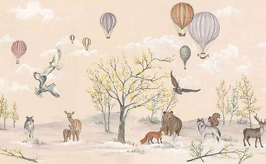 Vlies gyerek posztertapéta állatok és légballon mintával