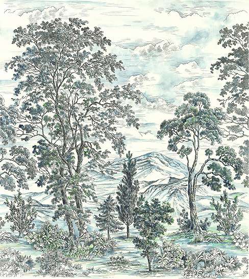 Vlies poszter tapéta erdei tájkép mintával rajzolt stílusban