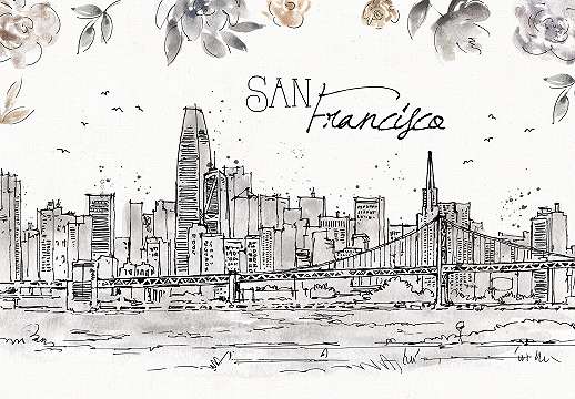 Vlies poszter tapéta rajzolt San Francisco városkép mintával 368x254 vlies