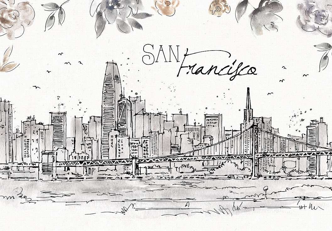 Vlies poszter tapéta rajzolt San Francisco városkép mintával 368x254 vlies