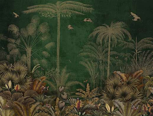 Vlies poszter zöldes modern trópusi botanikus mintával 368x254 vlies