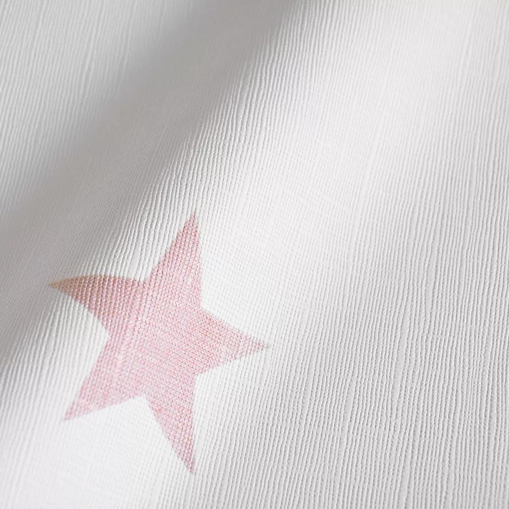 Vlies tapéta fehér alapon rózsaszín csillag mintával