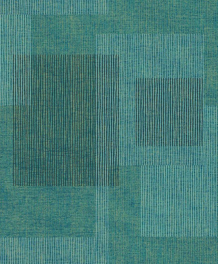 Vlies tapéta türkizkék textil szőtt hatású geometrikus mintával