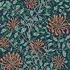 William Morris dekor tapéta éjkék alapon zöld levél narancssárga lonc virág mintával