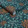 William Morris dekor tapéta éjkék alapon zöld levél narancssárga lonc virág mintával