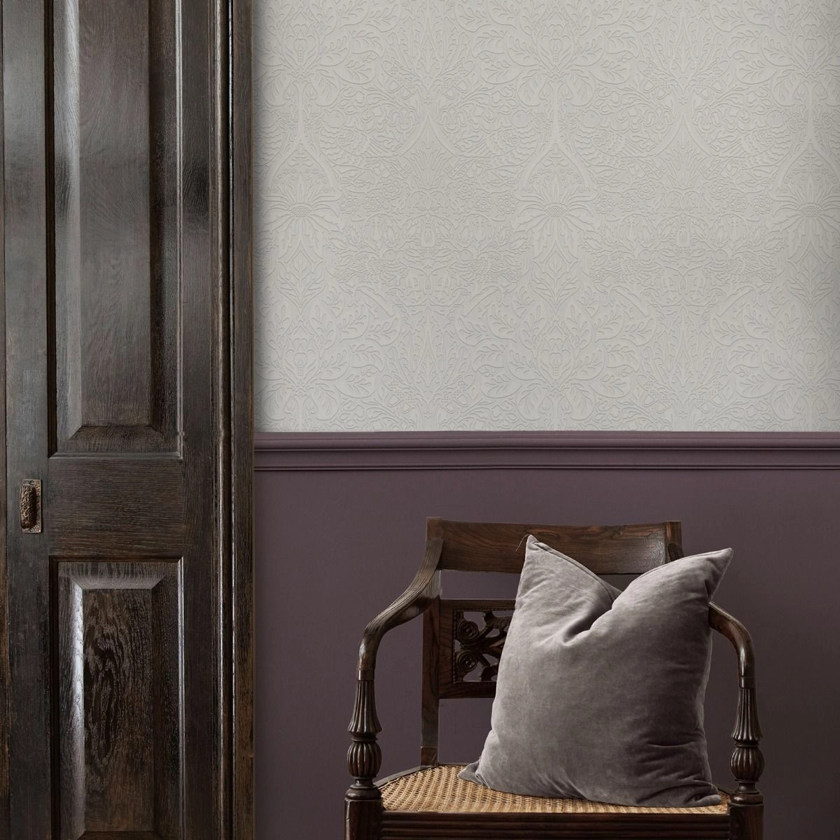 William Morris dekor tapéta festhető fehér rózsa mintával