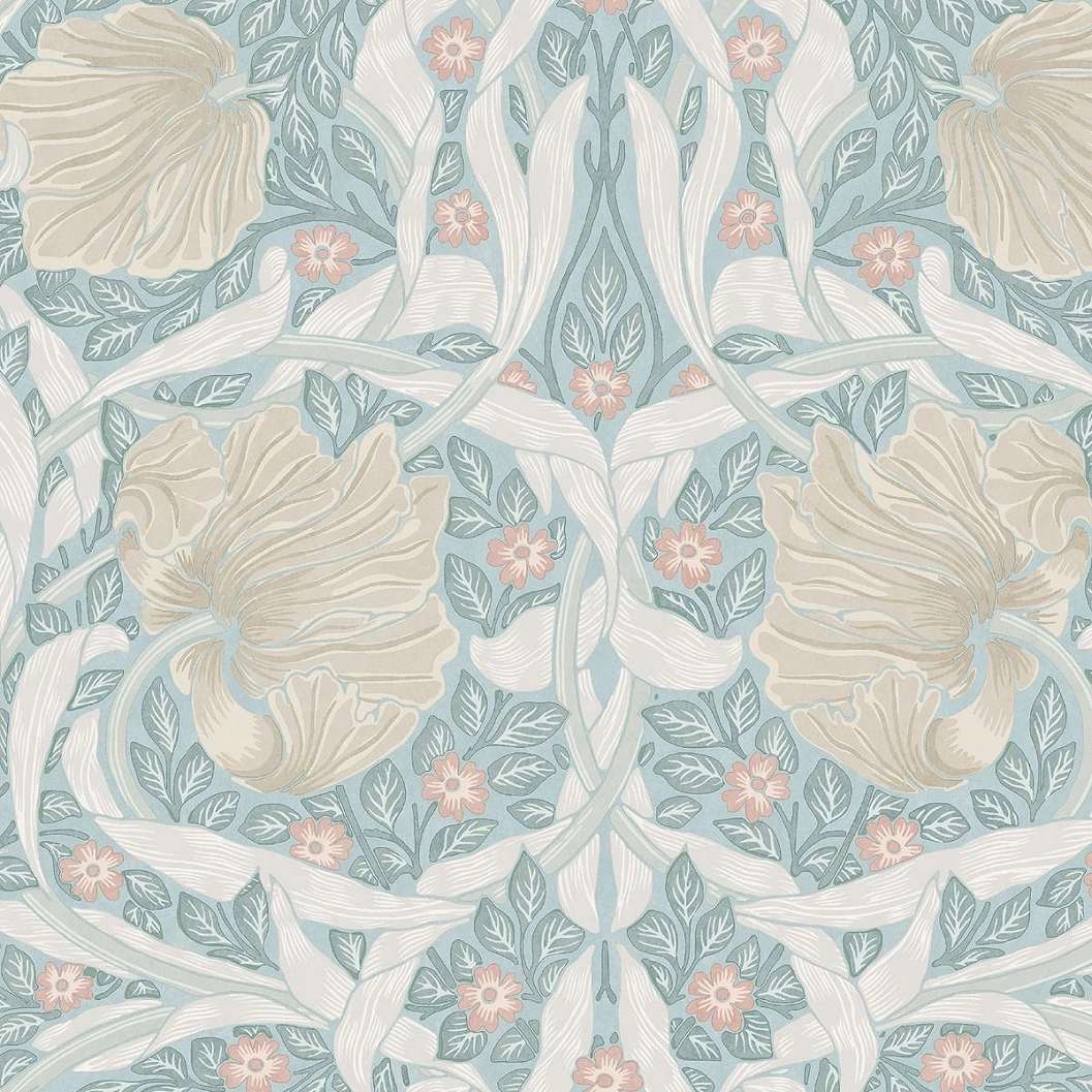 William Morris dekor tapéta kék alapon beige virág mintával