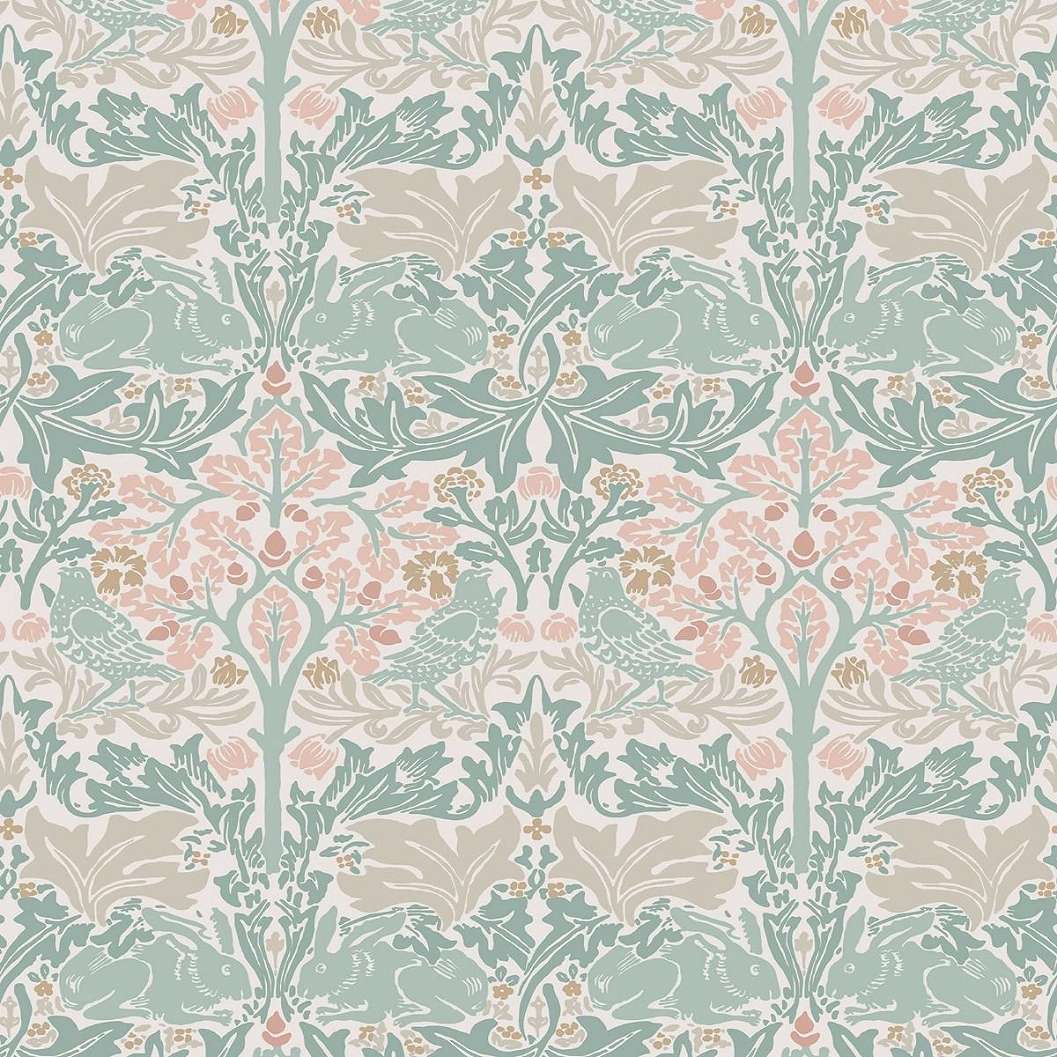 William Morris dekor tapéta pasztel kék fa és nyúl mintával