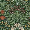 William Morris dekor tapéta zöld levél alapon színes virág mintával