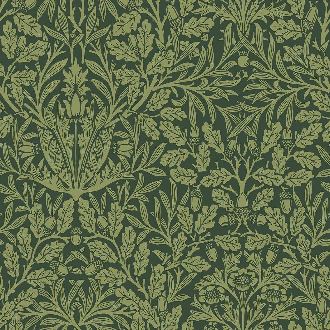 William Morris dekor tapéta zöld levél és makk mintával